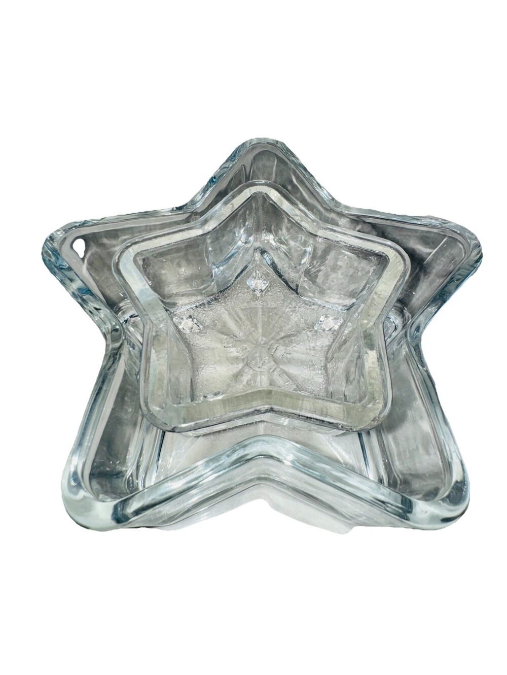 Star Shaped Clear Glass Bowls 4" 6" Libbey Queen Anne Trinket 2 set vintage